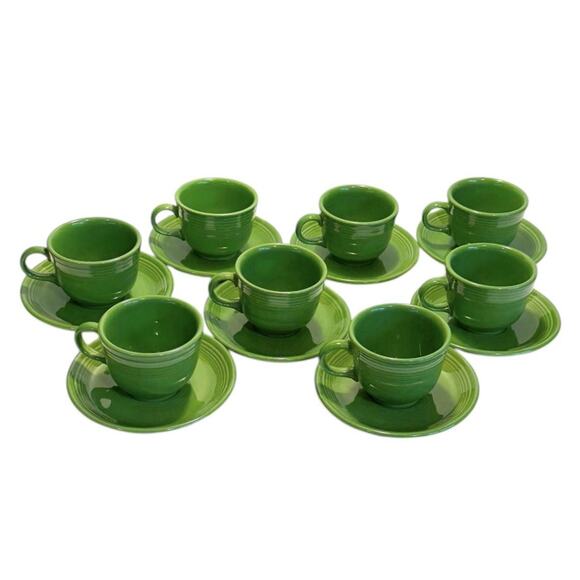 Fiesta Ware Fiesta HLC HLC Set of 8 Retired Shamrock Green Tea Cups & Saucers - Picture 1 of 16